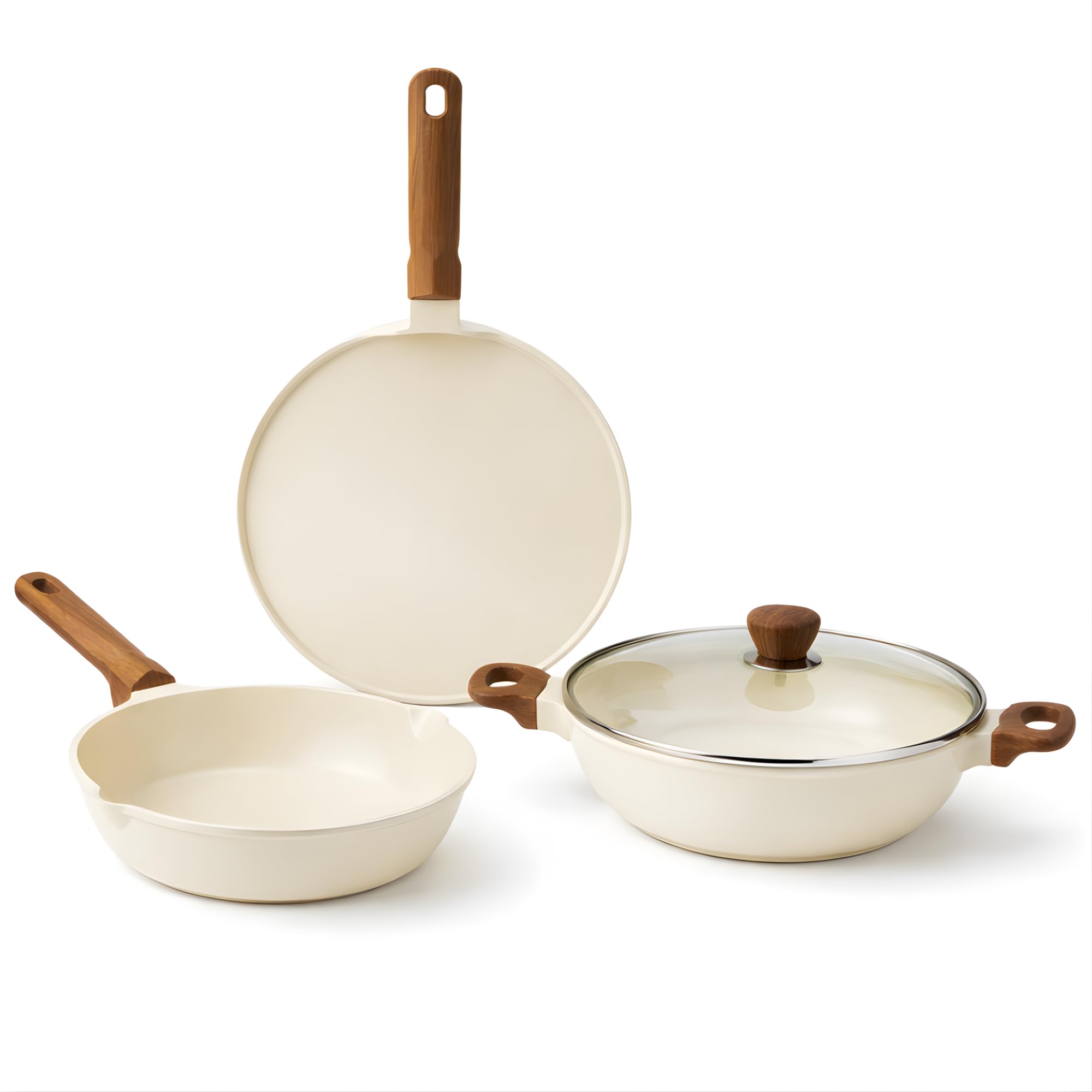 Vinod Di Casa Signature Ceramic Non Stick Cookware Set - 4 pcs | 24 cm Kadai and Frying Pan, 27 cm Dosa Tawa | Soft Touch Wooden Handle | Less Oil Healthy Cooking | Induction Compatible | Toxin Free-image-15