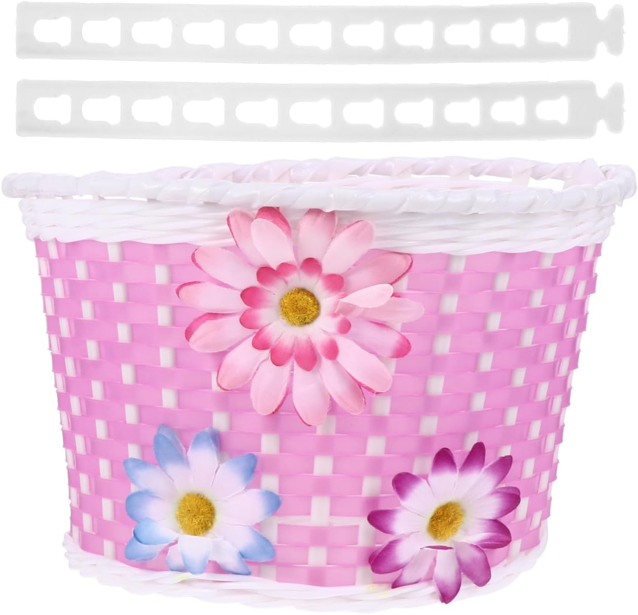 Garneck Girls Bike Basket, Basket Front Handlebar Basket with Flowers Kids Girls Bike Accessory Plastic Storage Scooter Bike Basket, 9x5.9x5.5 Inch