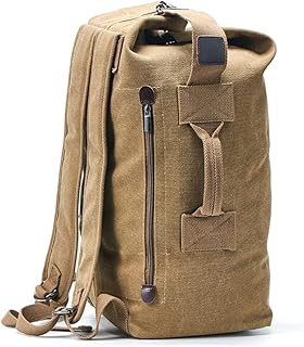 DETECH Military Duffel Bag Top Load Double Strap Large Capacity Backpack Army Travel Tactical Canvas Backpack, Tan