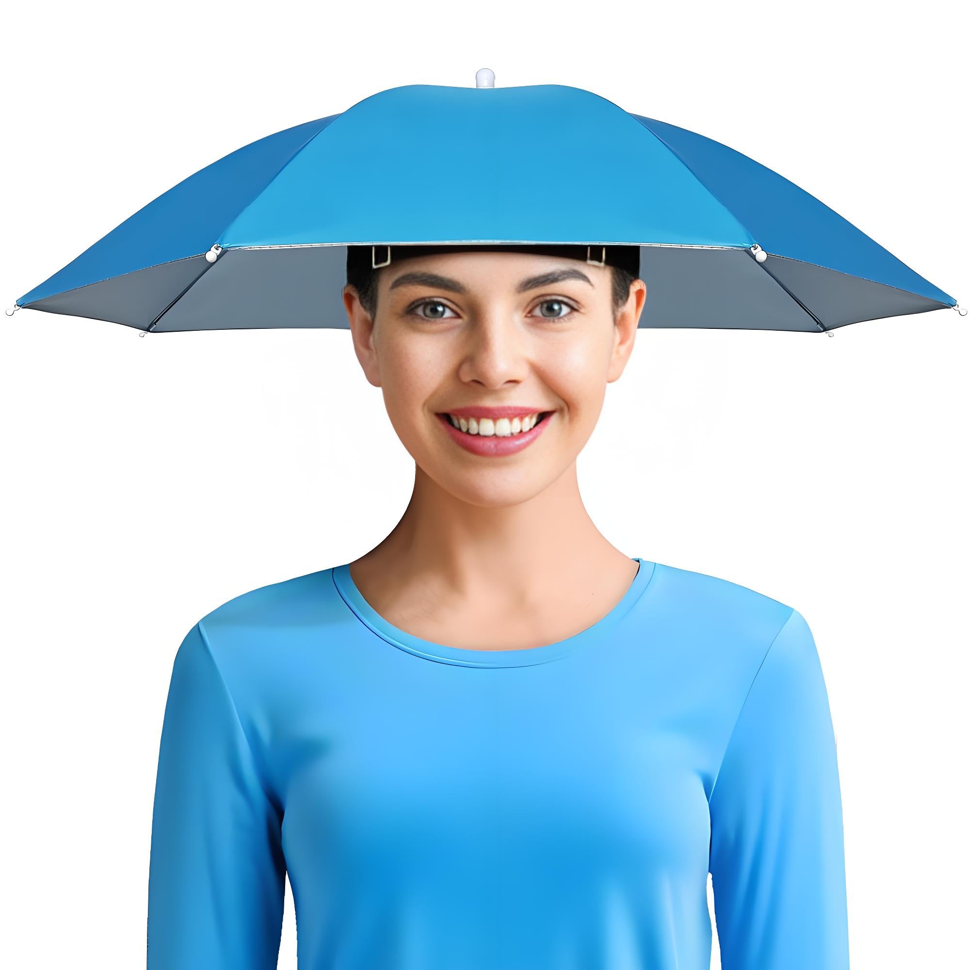 NLDGDZJ Fishing Umbrella Hat, Lightweight Hands-Free Design with Adjustable Headband, Head Umbrella Hats for Adults Women & Men, 8-Rib Sun Rain Cap