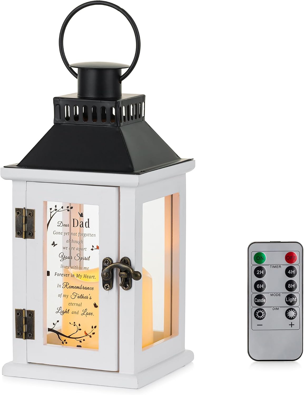 Memorial Gifts for Loss of Dad - Memorial Lanterns Remembrance Sympathy Gifts for Loss of Loved One Father with LED Candle, White Bereavement Funerary Lantern with Remote Control