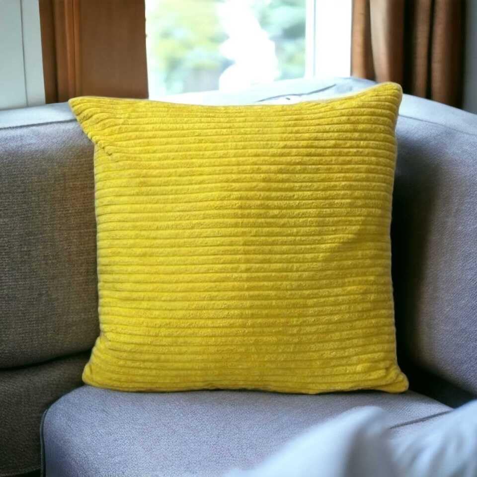 Seechoo Corduroy Cushion Covers, Set of 2, 45 x 45 cm, Striped, with Invisible Zipper, 18 x 18 Inch (Yellow) - Image 3