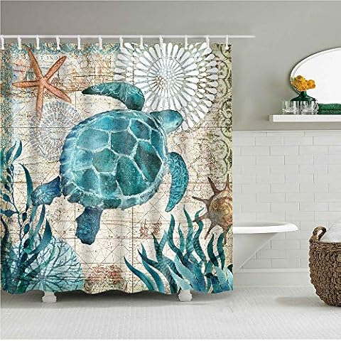YONG-SHENG Ocean Shower Curtain Waterproof Mildew Resistant Polyester Fabric Bathroom Sets with 12 Hooks(180 x 180 cm,Colorful-Turtle) Cover
