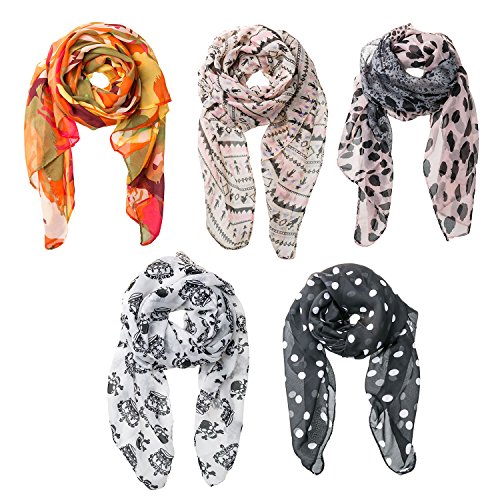 b.m.c BMC Stylish 5pc Lightweight Summer Scarf Printed Collection- Various Designs