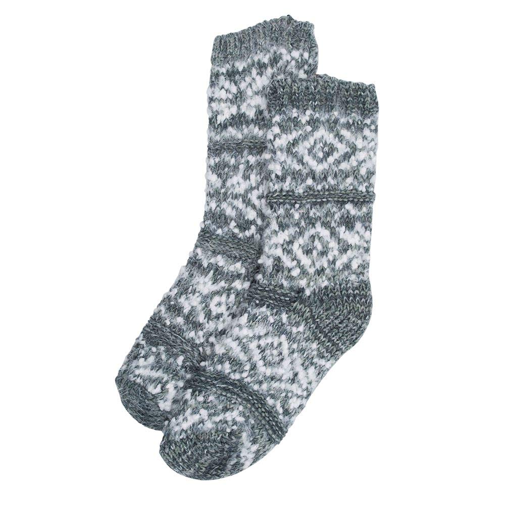 2 Pairs Ladies Foxbury Multi Knit Fair Isle Fluffy Socks Grey