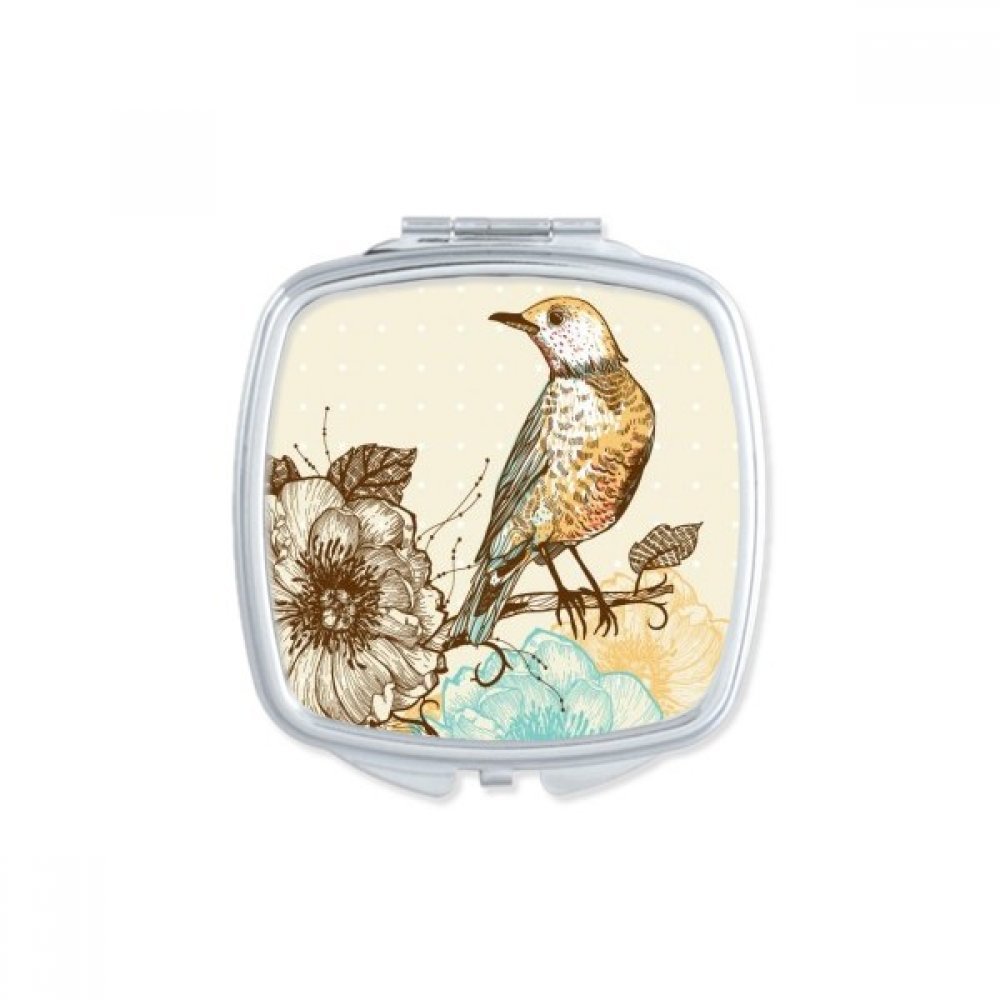 Miroir compact fleurs et oiseaux portable pour retouches maquillage en voyage