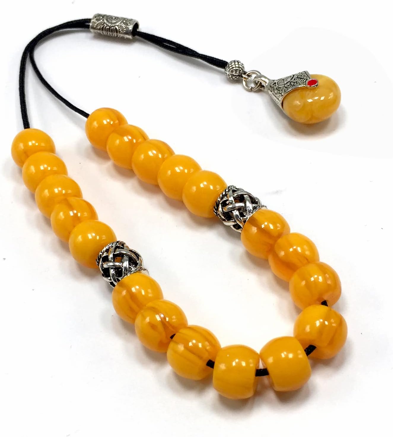 KOMBOLOI, Begleri, Greek Worry Anxiety Beads, Relaxing, Stress Relief Relaxation, Greek Rosary (Dark Yellow Resin Drum -13X9 mm- 19 Big Beads)