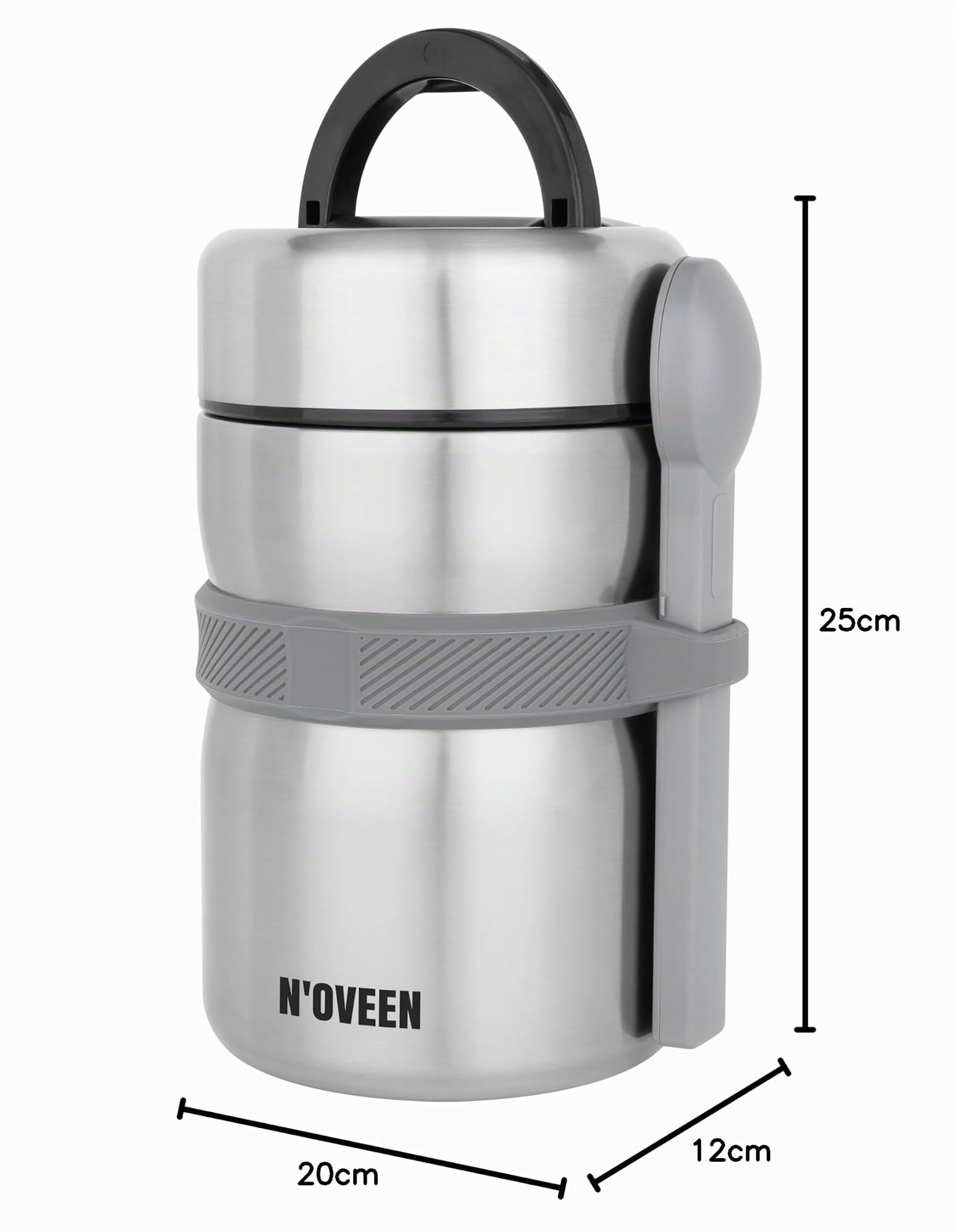 N'OVEEN TB961 Thermobehälter für Essen, Edelstahl Isolierbehälter mit Löffel, Thermoskanne Silber