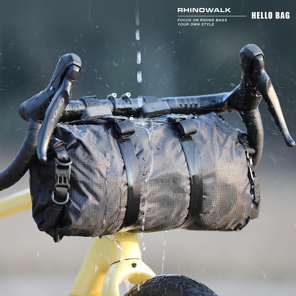 Rhinowalk Fahrrad Lenkertasche 12L Wasserdicht – Mit Frontpanel, Roll-Top Drybag, Abnehmbarer Halterung, Schultergurt, Bikepacking Tasche (Modell 9400)