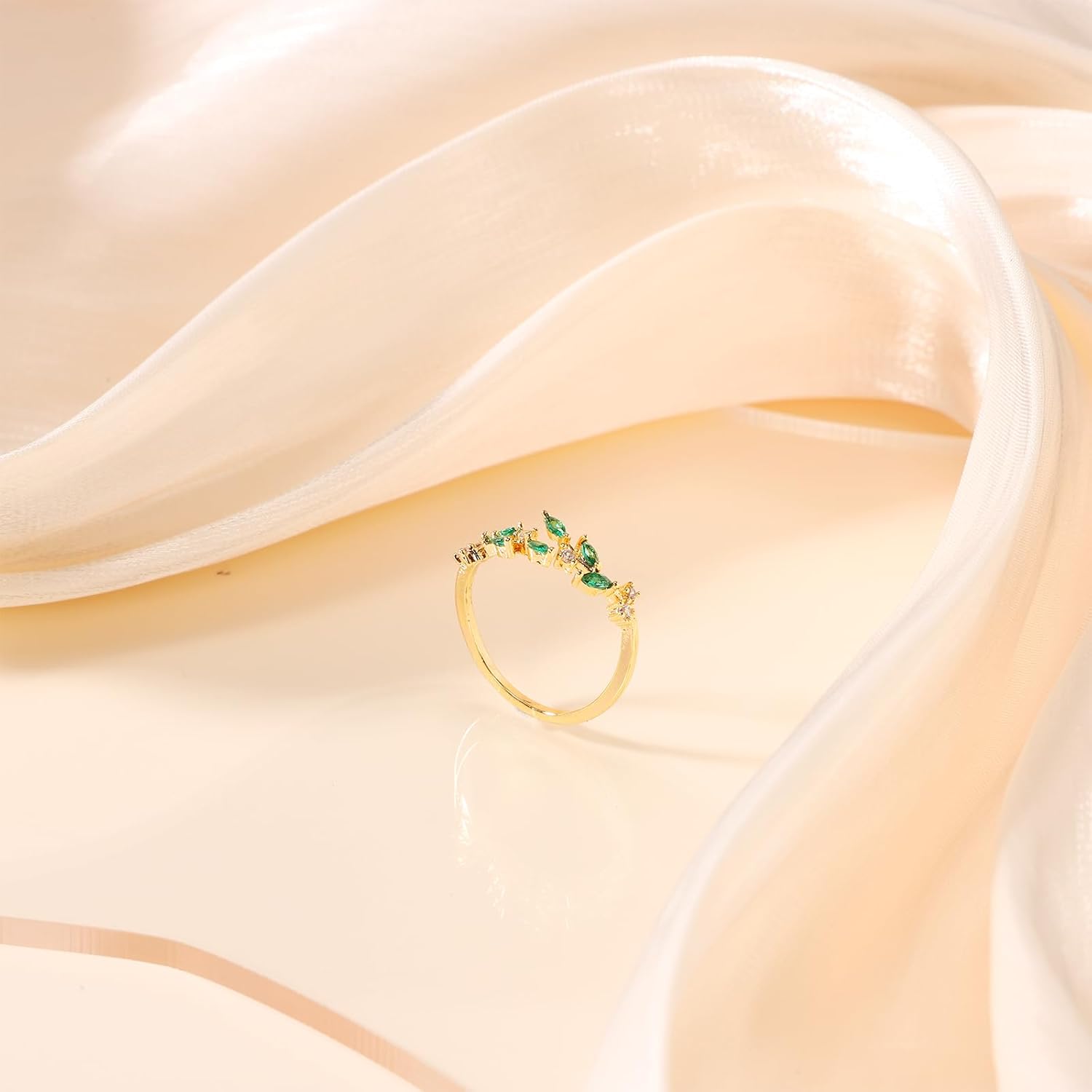 Adjustable Open Rings for Women, Cubic Zirconia Gold Leaf Ring Stackable Rings Elegant Leaf Ring Jewelry Gift for Birthday Mother's Day - Image 3