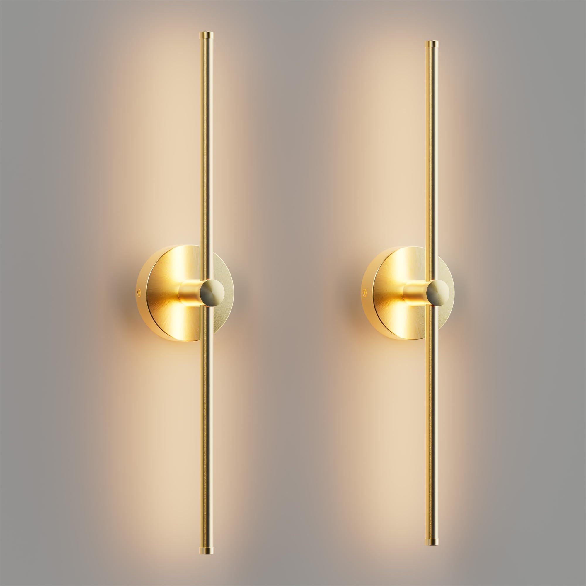 24 Inch LED Indoor Linear Wall Sconces Set of Two, 3CCT Switchable, Brushed Golden, Hardwired and Wall Mounted, Dimmable for Living Room, Hallway, Bedroom, 120-277V, 14W, 900LM, ETL Certified