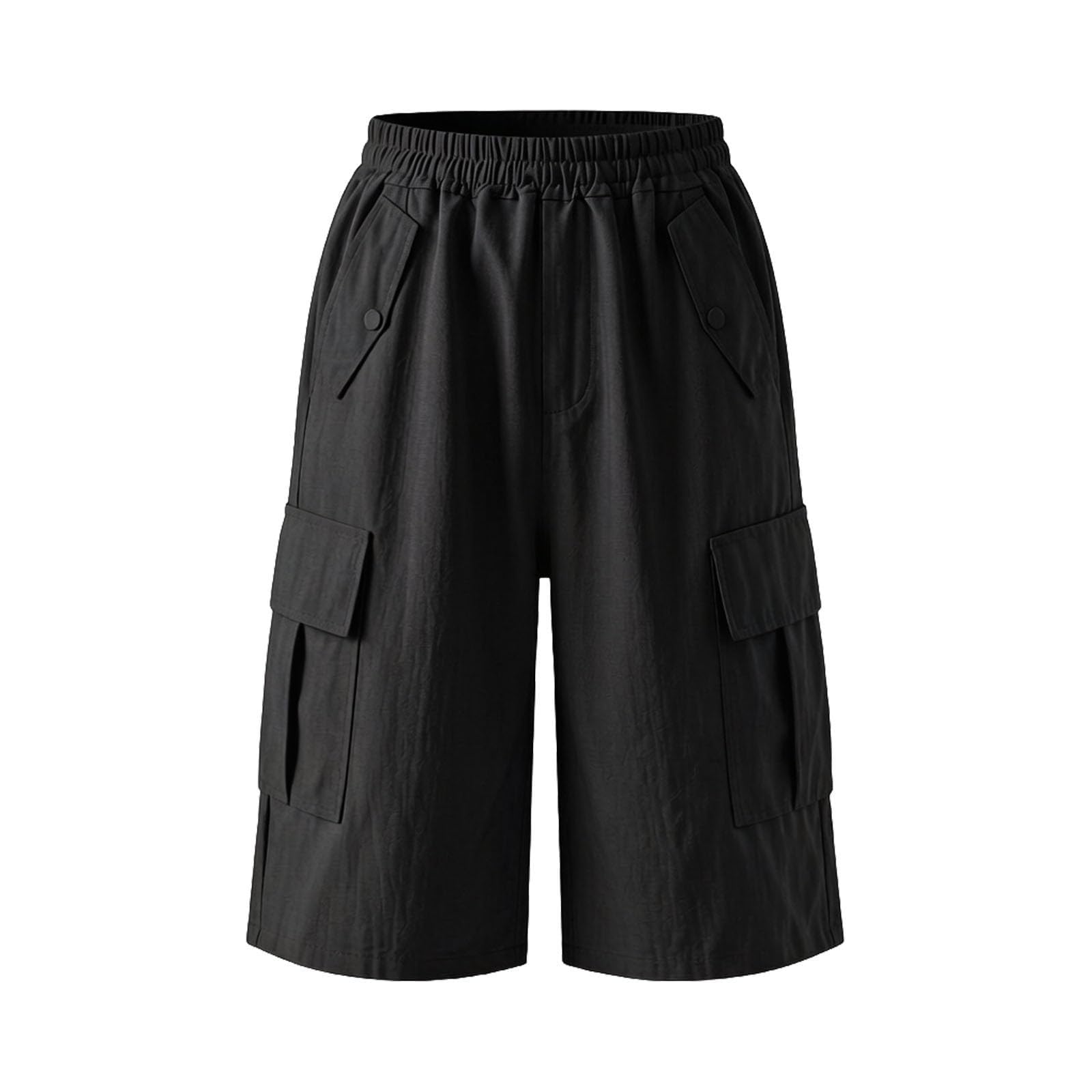 Bermuda cargo da bambina, lunghezza al ginocchio, gamba dritta, con elastico in vita, estivi, casual, leggeri, con tasche
