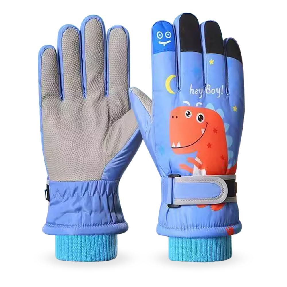 Hajxxmm Girls B Kids Ski Gloves, Dinosaur Winter Warm Windproof Snow Mittens Cold Weather Gloves Sledding Snowboard Skating Cycling Running And Outdoor Activities, For 6~14 Years Old Oys