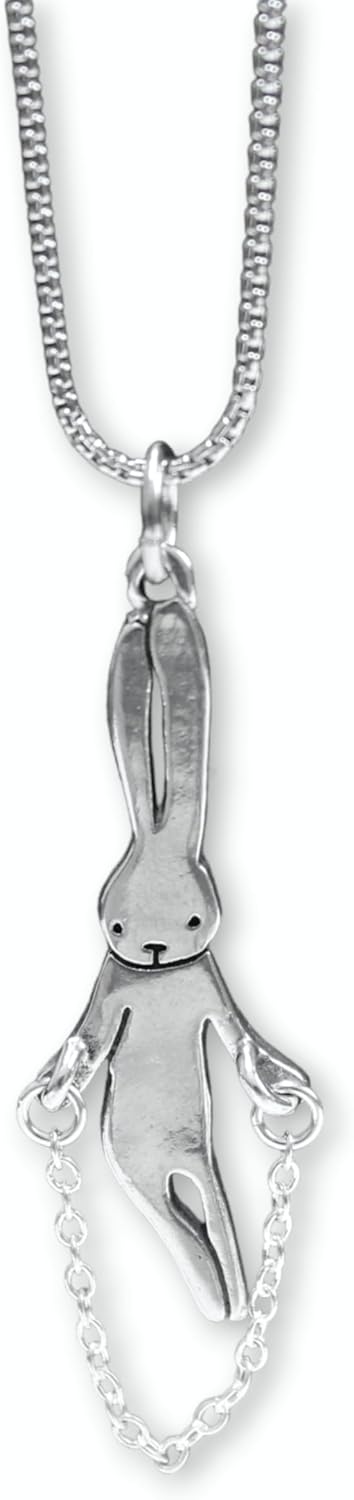 Mark Poulin Rabbit Necklace - Pewter Pendant for Women and Girls - Jumprope Charm on 16-20 Inch Adjustable Stainless Steel Box Chain