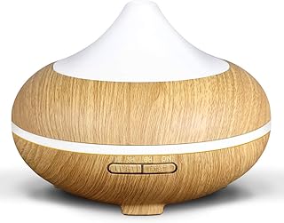 Hianjoo Diffuseur d'Huiles Essentielles 500ml, 5-IN-1 Aromathérapie Humidificateurs Ultrasonique avec 14-Couleurs Changeantes et 4 Réglages de Temps pour Chambre, SPA, Massage, Bureau, Bois Clair