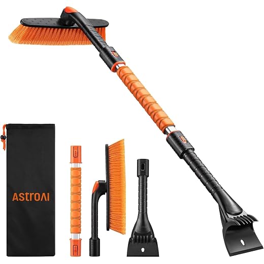 AstroAI 39.37" Ice Scrapers for Car Windshield and Snow Brush with Foam Grip and 360° Pivoting Brush Head for Christmas Car Auto Truck SUV(Orange)