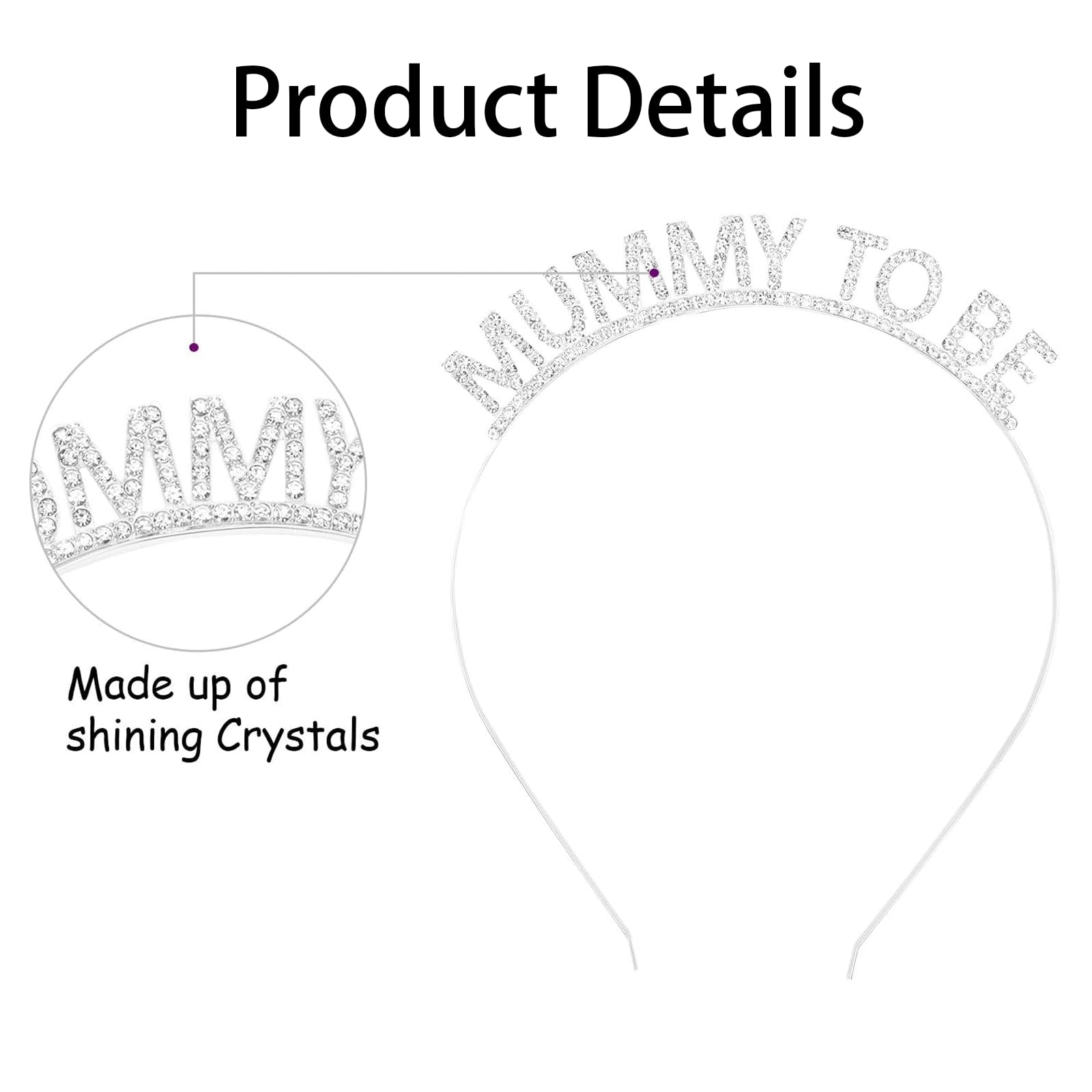 GWAWG Baby Shower Sash Party Decoration, Mummy to Be Sash Set, Rhinestone Tiara Crown Headband and Mummy Ribbon - Image 3