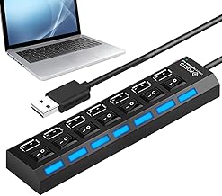 S BUCH SIBCH SIBCH DE 4 PORT/7 PORTISE, HUB USB EXTENSION, DISCURSO DE DISPOSITIVOS MUL-TI, Estación De Carga Portátil, Botones Independientes De PO-wer, 12x3cm, Para Trabajos Remotos, Estudio, Viaje,