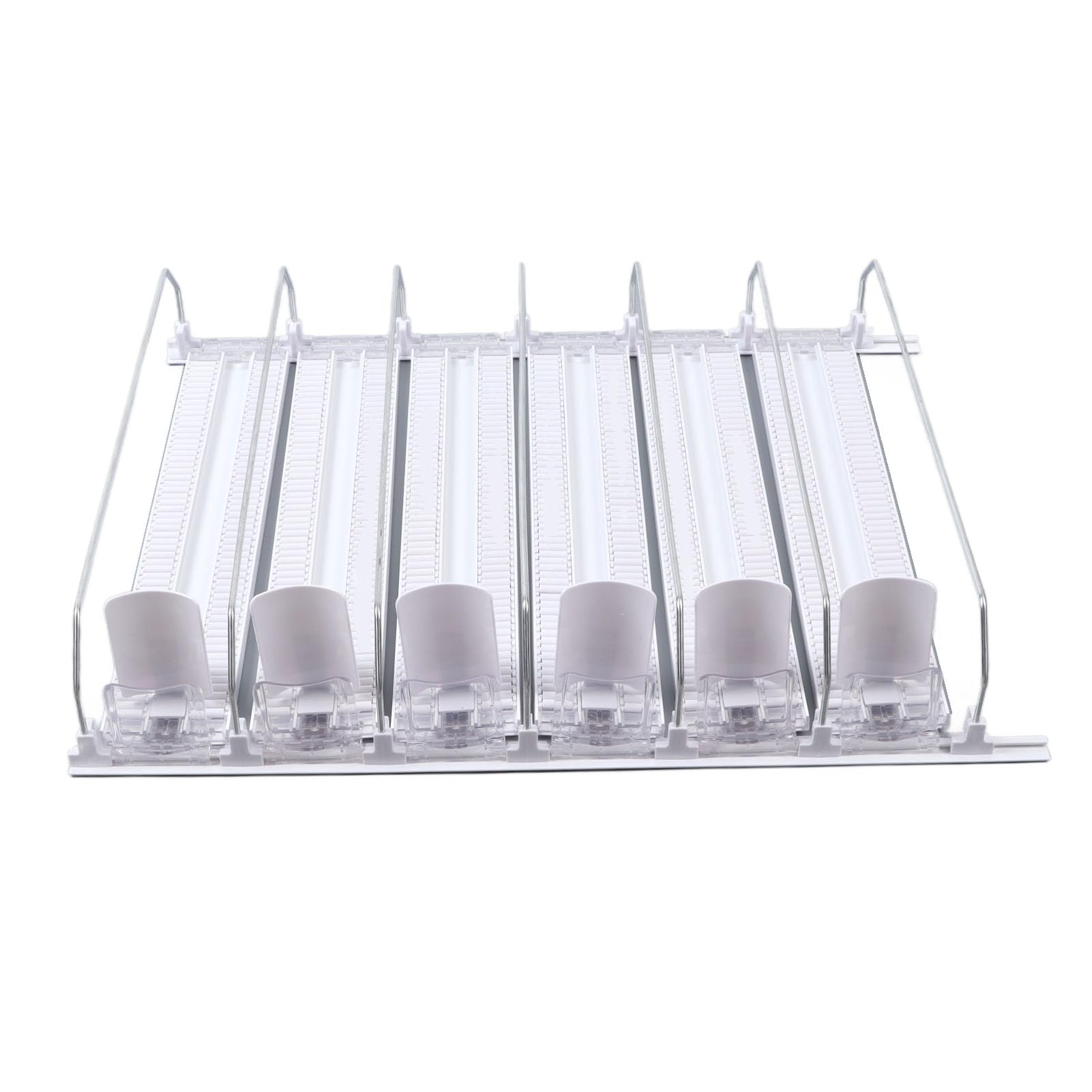 Wakects Soporte para Bebidas Autoempujable, Organizador Automático de Bebidas ABS, 6 Filas, Ancho Ajustable, con Resorte, 15 X 15 Pulgadas, Dispensador de para Refrigerador, Hogar, Supermercado