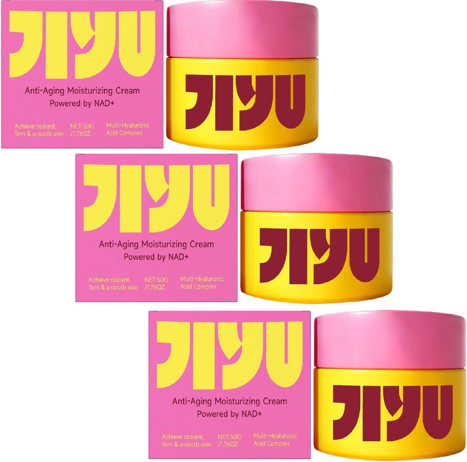 Crema idratante antietà Jiyu (50 g) – Contiene NAD+ e un complesso multi-acido ialuronico, una crema viso idratante e rassodante per una pelle radiosa e levigata.