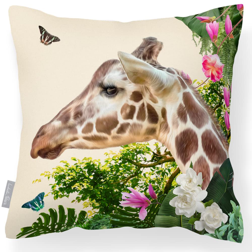 Izabela Peters Jungle Giraffe - Cream Jungle Giraffe Cushions - Waterproof, Filled, 43 Cm, Cream, Garden & Outdoor Seat & Chair Cushions