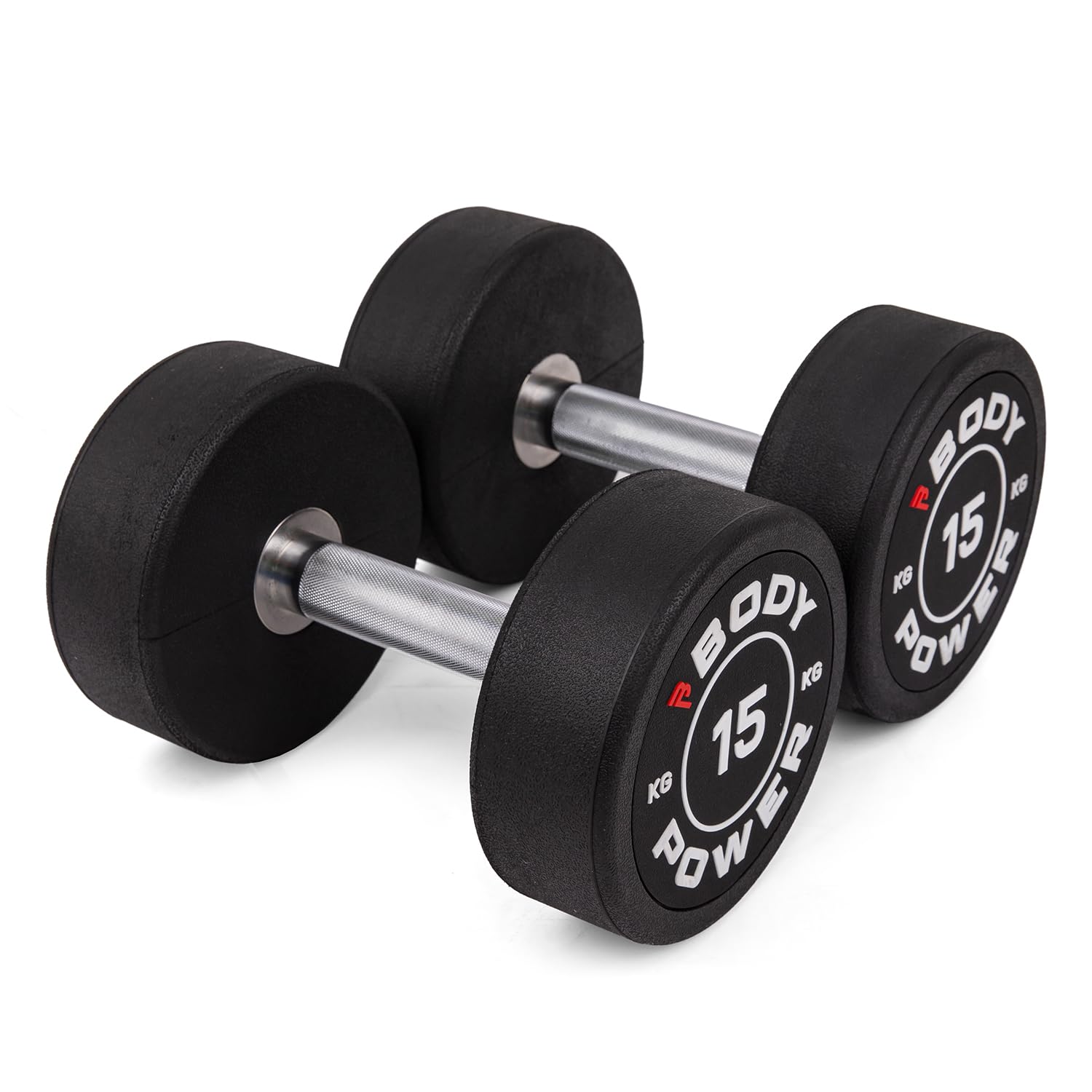 BODYPOWER 15kg Pro Round Rubber Dumbbells (x2)