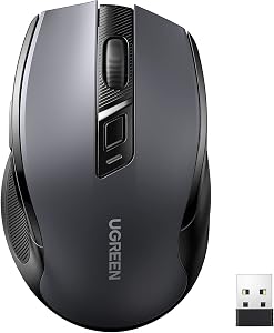 UGREEN 2.4G Maus kabellos mit 4000 DPI, Ergonomisches Design, Wireless Mouse mit USB Empfänger, 18 Monate Akkulaufzeit, funkmaus kompatibel mit Laptop Computer Windows macOS Linux (Schwarz)
