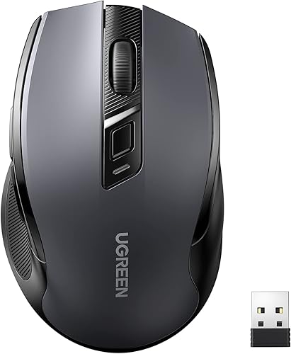 UGREEN Mouse inalámbrico de 2.4 G con receptor USB, 5 niveles de 4000 DPI, 6 botones, 18 meses de duración de la batería, mouse inalámbrico