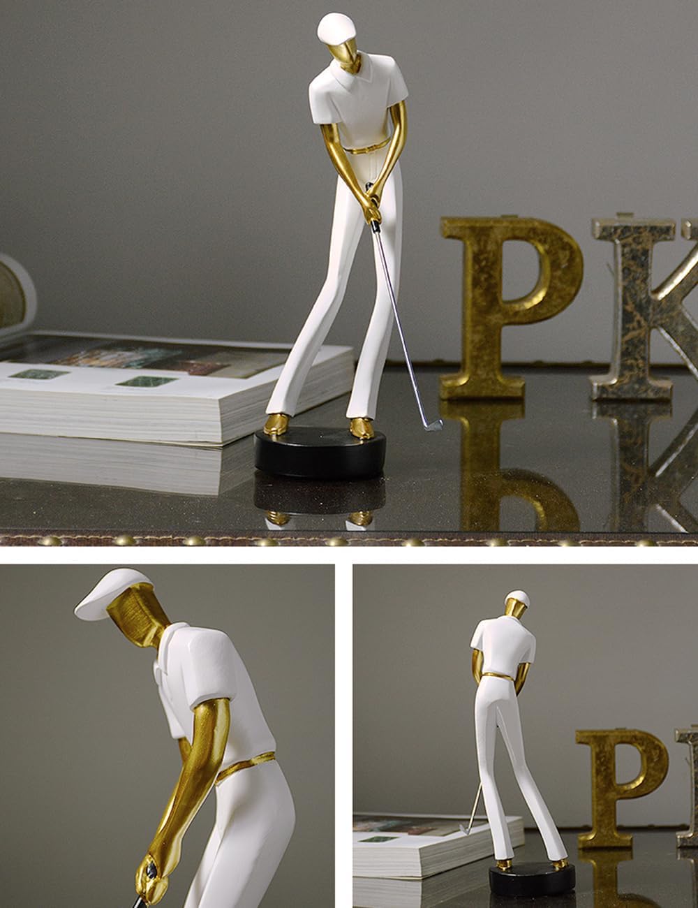 HAUCOZE Golf Figurine Statue Golfer Sculpture White Modern Home Decor Sports Office Gift Polyresin 9.6 Inch