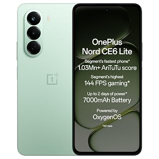 OnePlus Nord CE6 Lite | 8GB+256GB | Vivid Mint | Segment's Fastest Dimensity 7400 Apex Processor | 7000mAh Battery | Segment's Highest 144Hz Refresh Rate | 50MP Main Camera, 4K Video Recording