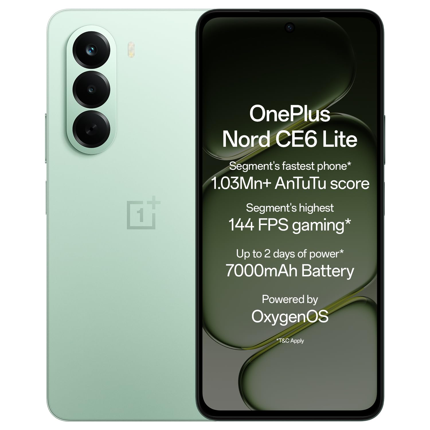 OnePlus Nord CE6 Lite | 6GB+128GB | Vivid Mint | Segment's Fastest Dimensity 7400 Apex Processor | 7000mAh Battery | Segment's Highest 144Hz Refresh Rate | 50MP Main Camera, 4K Video Recording