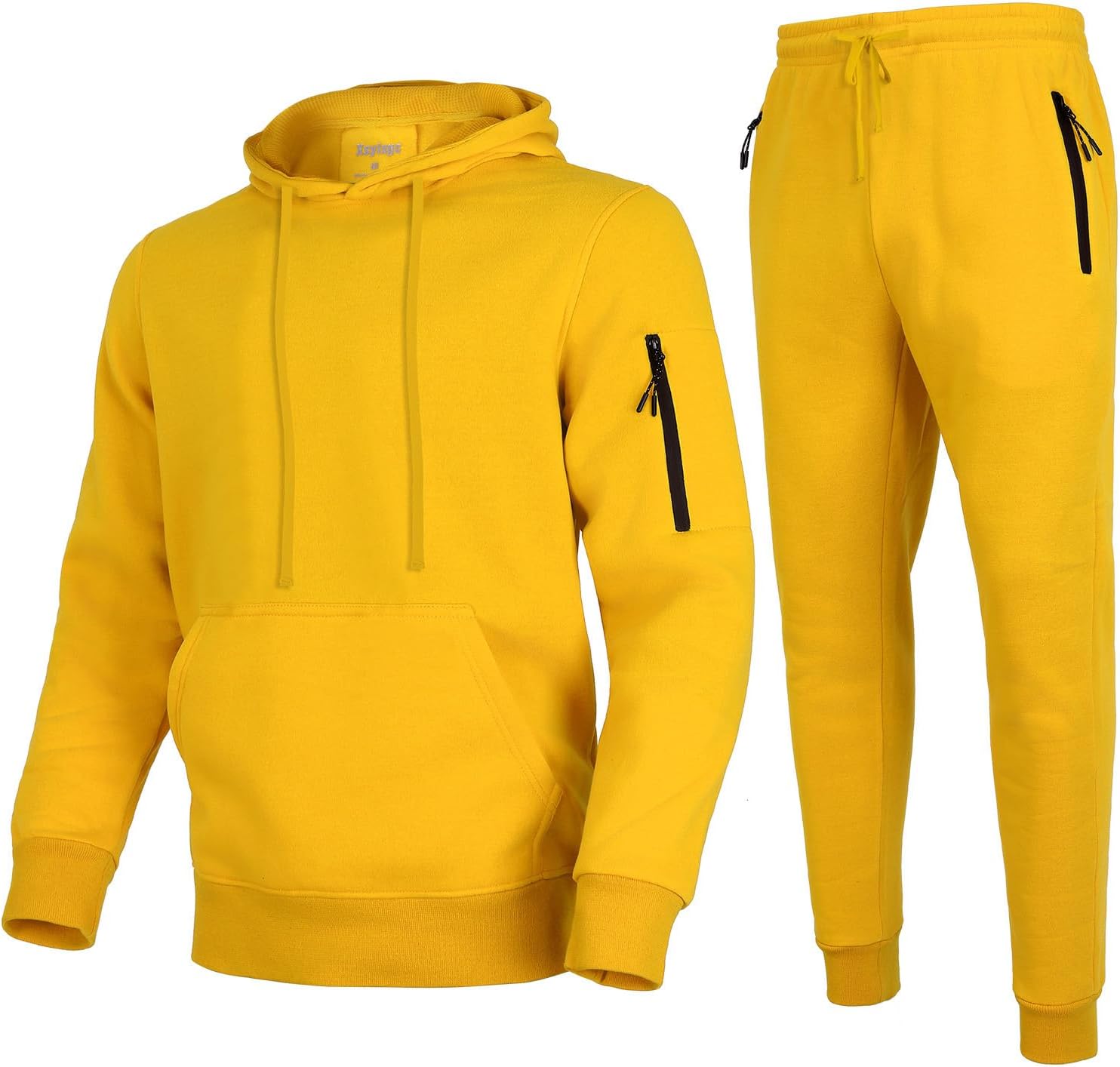 Mens Sweatsuit 2 Pieces Tracksuit Jogger Set for Men fleece Track jogging Suits Sets Hoodie Sweatpants Set, yellow M
