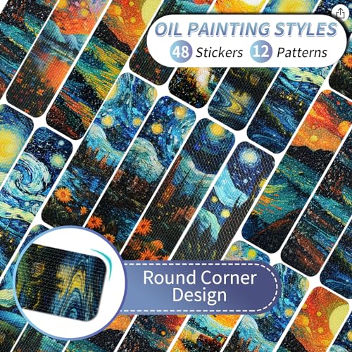 48 Pieces Anxiety Sensory Stickers with Storage Box - Sensory Strips 2 Textured Surface Adhesives Fidget Strips for Office & Classroom Desk Relieve Adult & Teen Stress (Oil Painting Style)