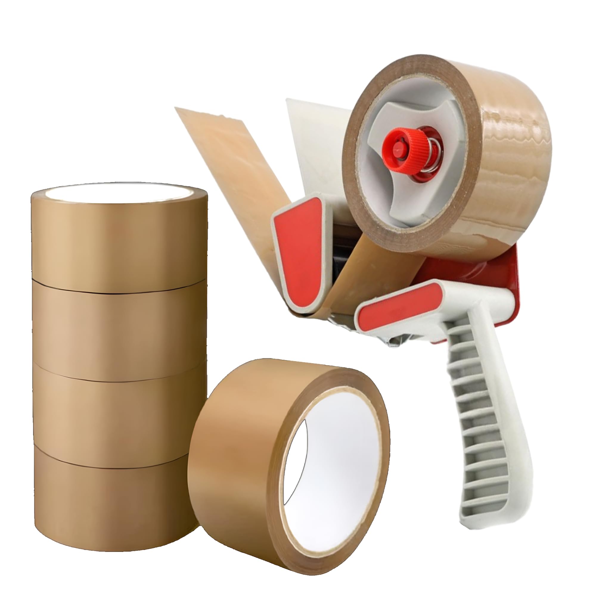 Episent Heavy Duty Packaging Tape Gun Dispenser with 6 Brown Tape Rolls | 48MM x 66M | Ideal for Parcel Boxes or General Packing | Tape Gun Included