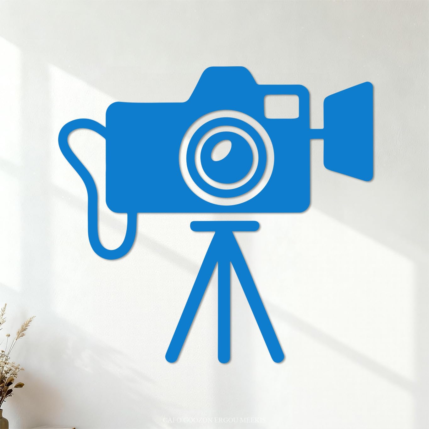 Wall Decals PVC Silhouette Line Art and Fill Camera Icon 72x76.4cm Self Adhesive Blue