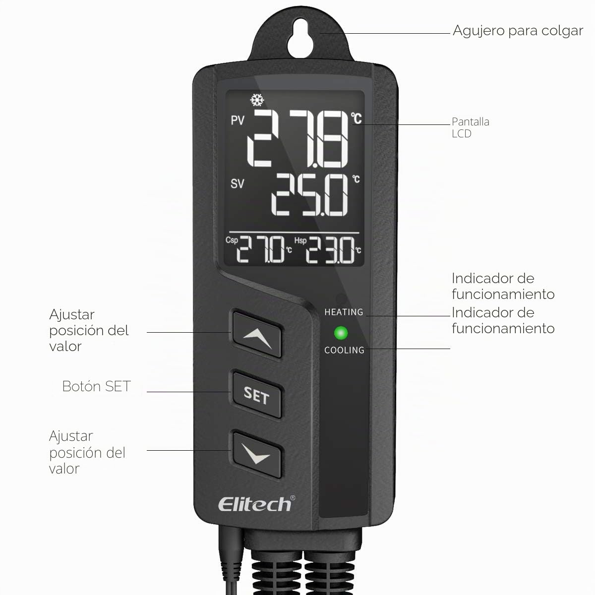 Elitech STC-1000Pro Dual Relay 220v Socket Termostato Digital con Sonda, Controlador de Temperatura de Enfriamiento y Calefacción para el Acuario Calentador de Agua Incubador