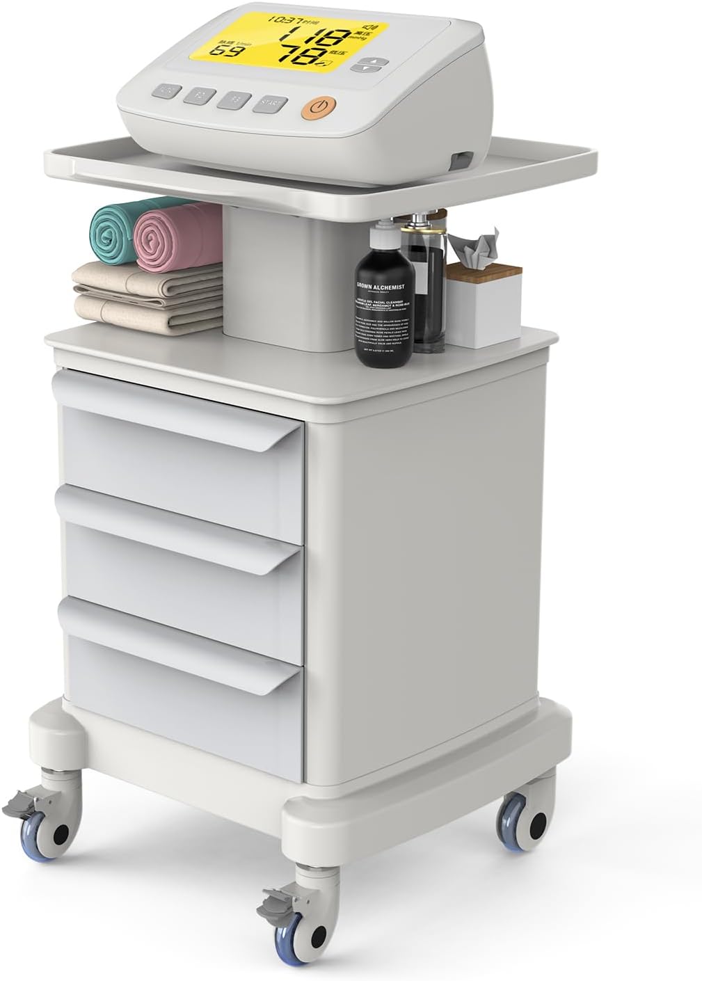 Medical Cart with Wheels, Mobile Ultrasound Cart with 3 Drawers Ultrasound Imaging Scanner Vehicle Rolling Utility Cart for Hospital Office Bedroom Medical Clinic Beauty Salon