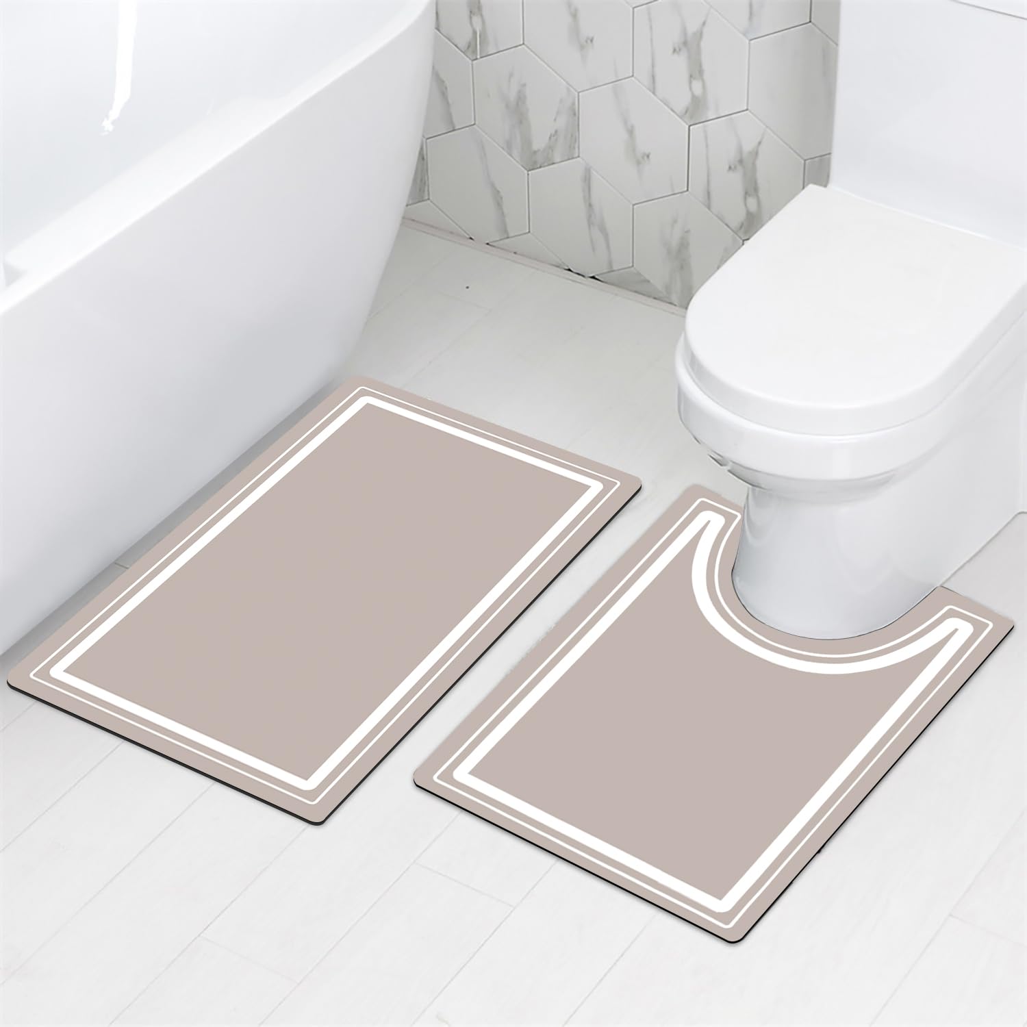 GOYLSER Elongated Toilet Mats for Bathroom U Shaped, Toilet Rugs for Bathroom U Shaped Washable Narrow Bath Mat, Quickly Drying Bathroom Mat, Machine Washing Rectangle Bathroom Rugs Washable