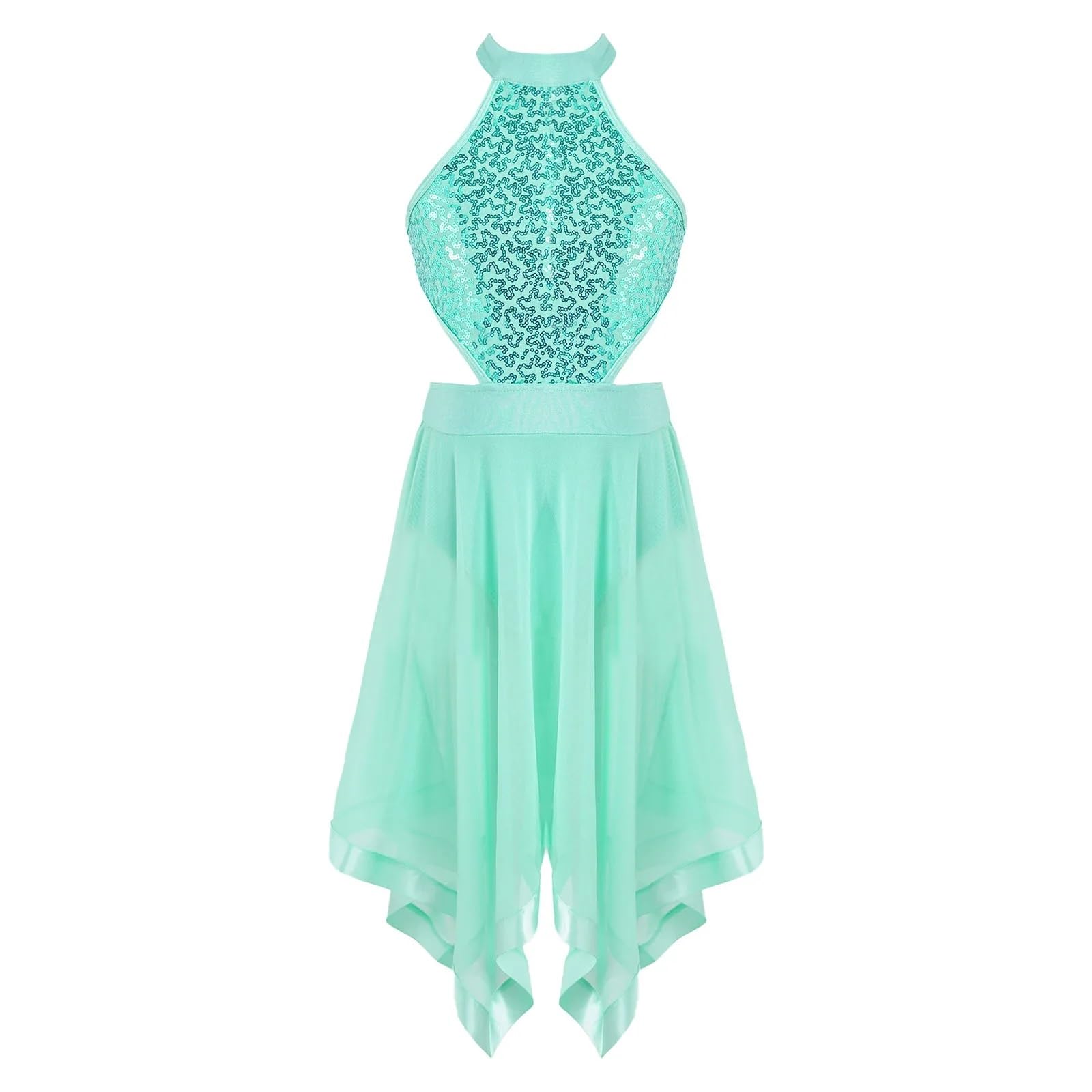 GSJNHY Kids Lyrical Dancewear Kids Girls Sequins Ballet Dress Ballerina Fairy Prom Party Costume Gymnastic Workout Ballet Figure Skating Performance Dress(Green,12)