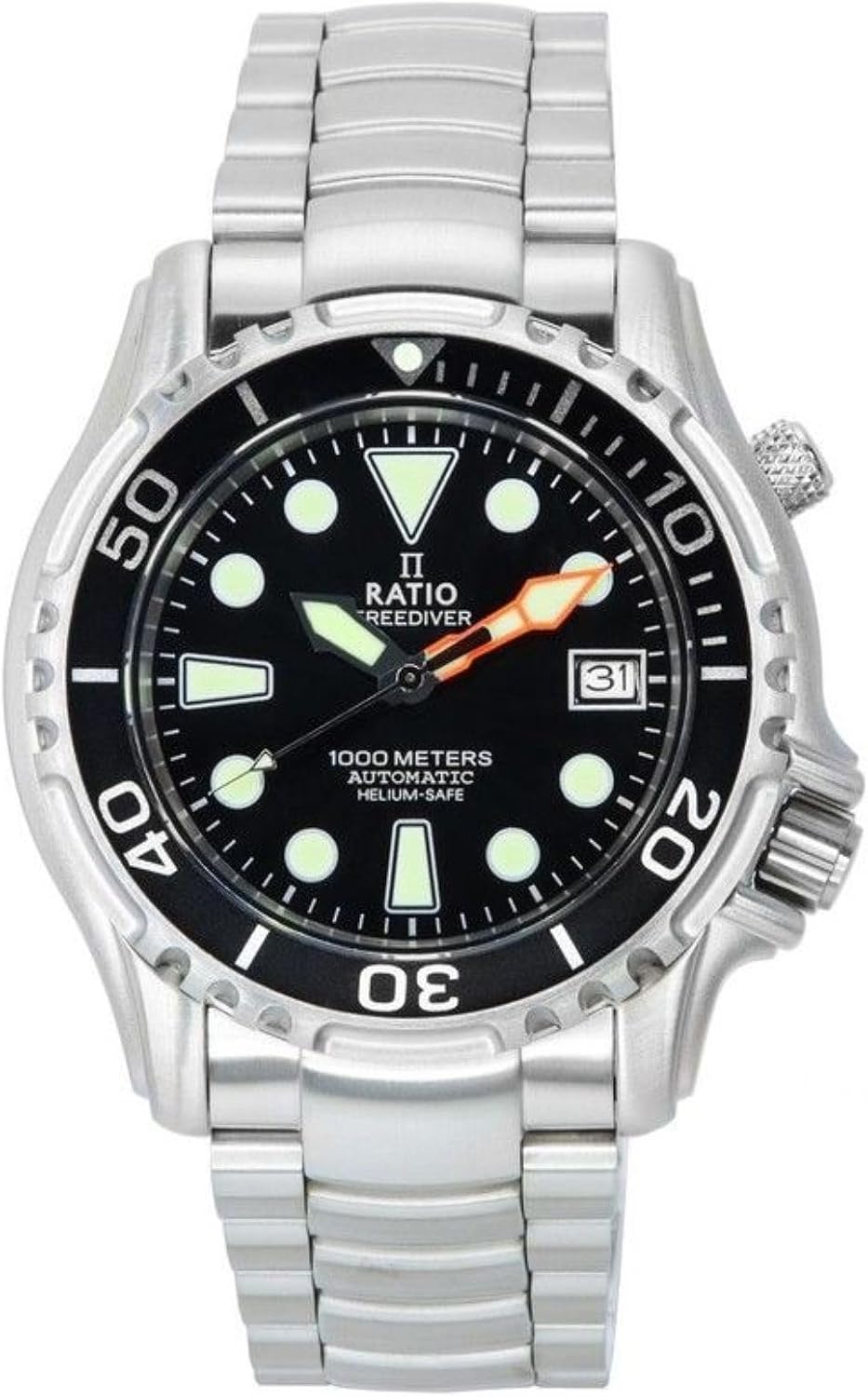 RATIO FreeDiver Dive Watch Sapphire Crystal Stainless Steel Automatic Diver Watch 1000M Water Resistant Diving Watch for Men