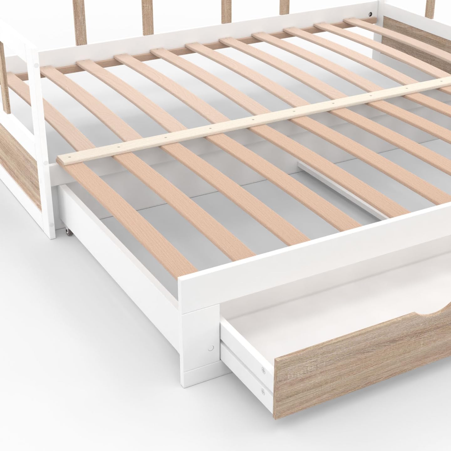 IDMarket - Lit Banquette 90 x 190 cm Zoya Convertible 180 x 190 cm Blanc et hêtre avec 1 tiroir de Rangement