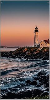Portland River Lighthouse Sunrise Summer Door Cover Large Hanging Banners Welcome Door Cover Backdrop Banner for Front Door Party Spring Indoor Outdoor Decor - Buy now