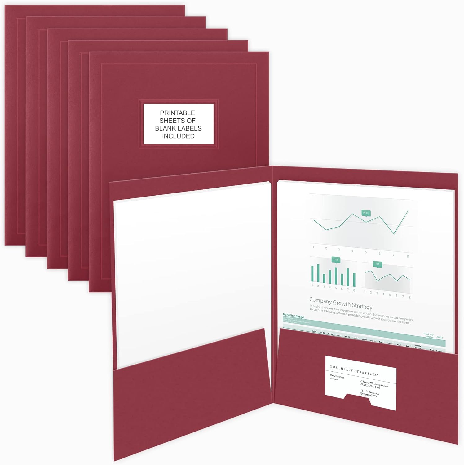 The Gallery Collection, 50 Count, Burgundy, Two Pocket Presentation Folders with Customizable Labels, Perfect for Sales Material, Important Documents & More (9 x 12)