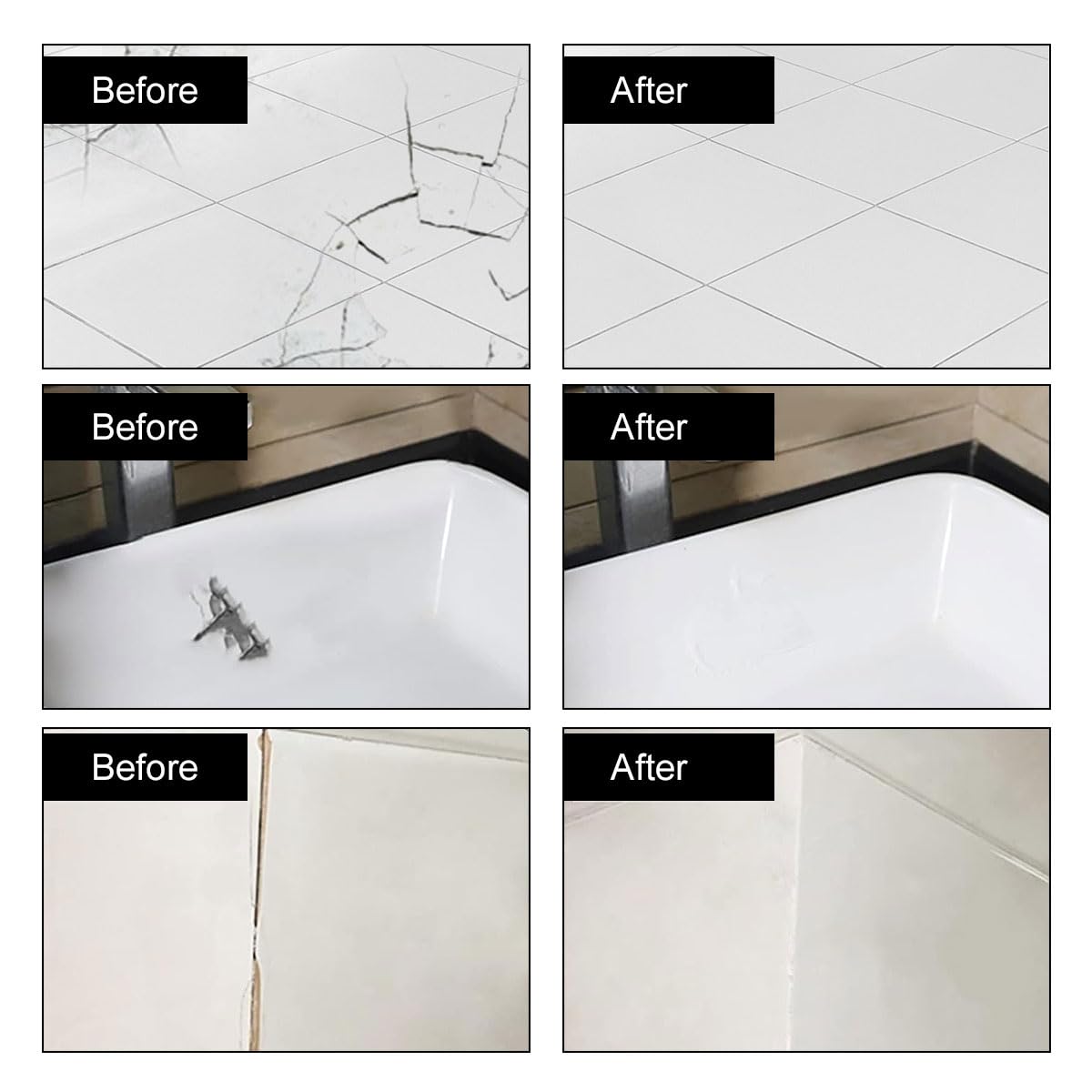 Kit Riparazione Vasca Bagno Bianco,Kit Riparazione Piastrelle Impermeabile,Ceramica Smalto Porcellana Restauro,Kit Riparazione Bagno Crepa Foro Riparazione Graffi,per Ammaccature Fori Graffi Crepe