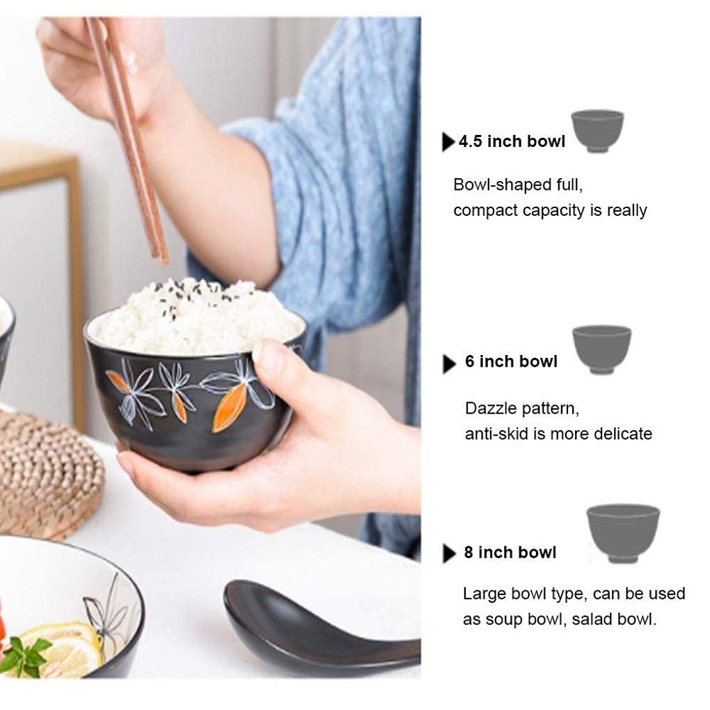 Vaisselle en poterie, Service de Table en Porcelaine Noire 20 pièces avec Motif Floral Service de Vaisselle en céramique pour 6 Personnes(