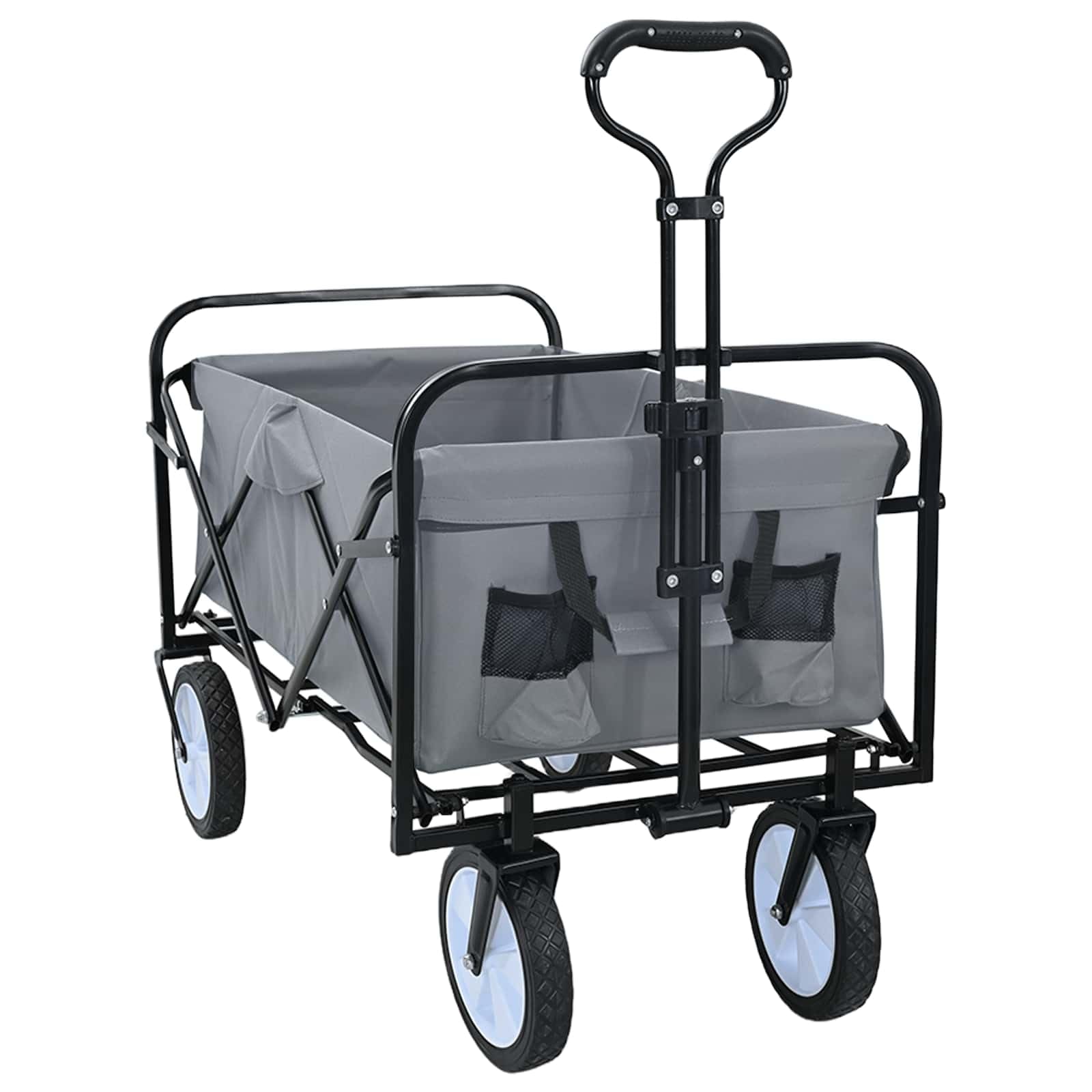 Klapp-Handwagen Grau 94 x 53 x 99 cm Oxford-Stoff mit verstellbarem Griff, stabilem Metallrahmen, leisen 360° Rädern, belastbar bis 200 kg, ideal für Transport, Umzüge, Lager, Garten