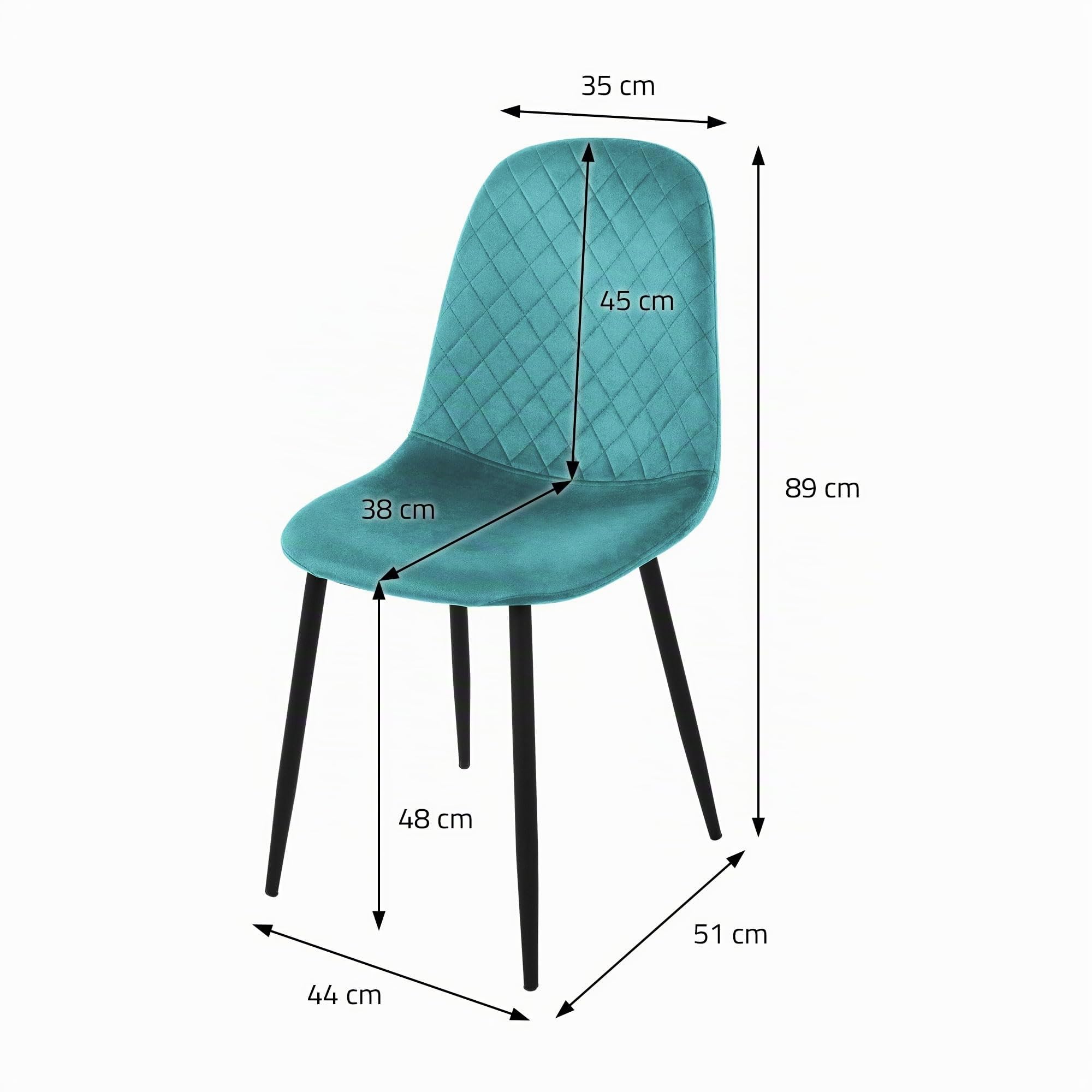 ML-Design Set di 4 Sedie per Sala da Pranzo Rivestimento in Velluto Petrolio Poltroncine da Cucina con Schienale e Gambe in Metallo Seduta Ergonomica Sedia per Soggiorno Salotto