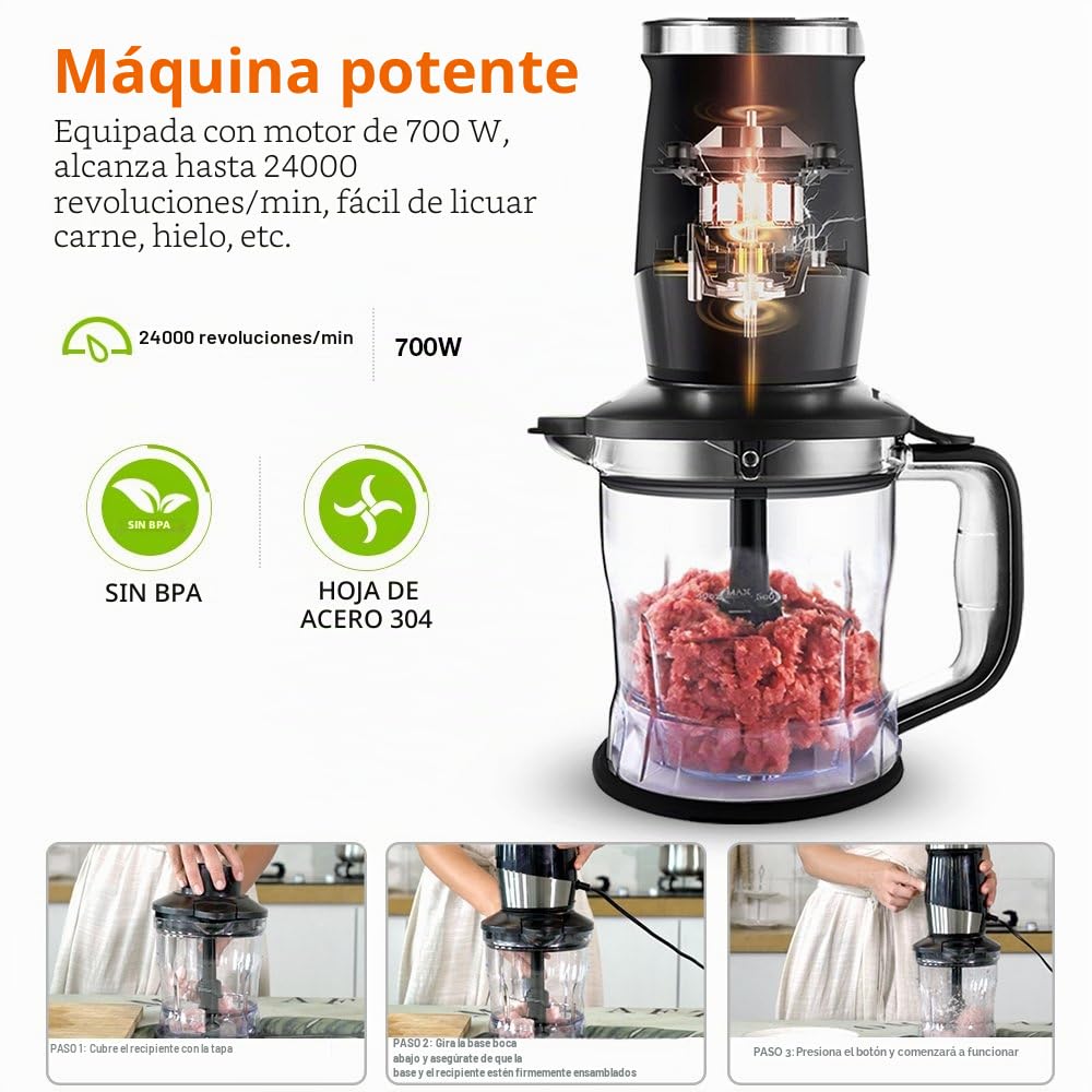 Batidora de Vaso, 700W Portátil Batidora Smoothie, Molinillo de Café, Picadora Eléctrica 3 en 1, Incluye 570ml Botellas, 300ml, 1200ml Botellas, Mini Licuadora para Zumos y Batidos, sin BPA