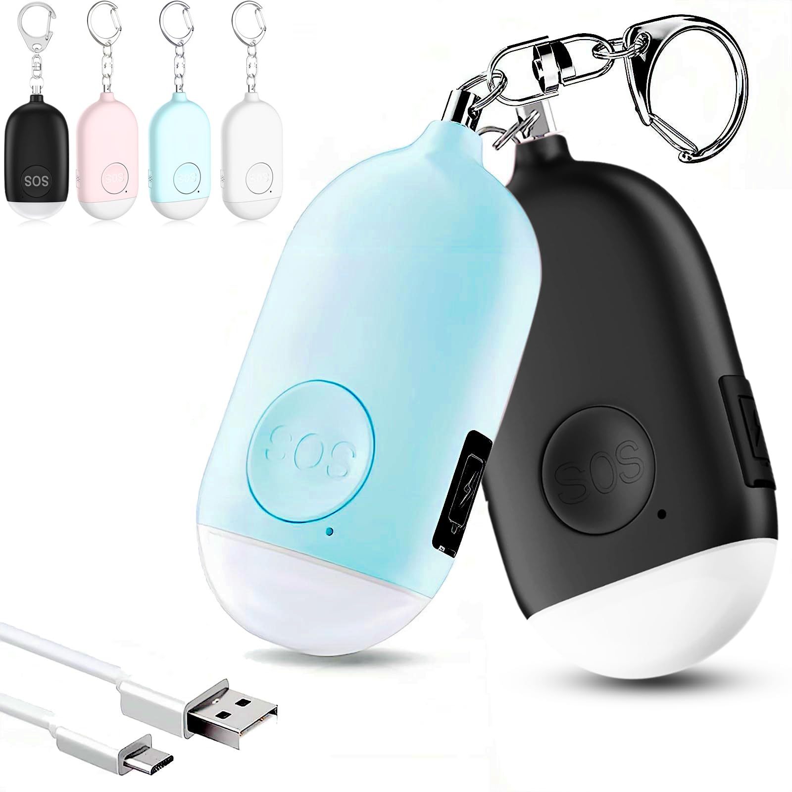 Hion Safe Personal Alarm for Women,2 Pack Rechargeable 130dB Police Approved Rape Rope Alarm with LED Flashlight Self Defense Keychain,Panic Attack Safety Alarm for Girl Kid Elderly(Blue & Black)