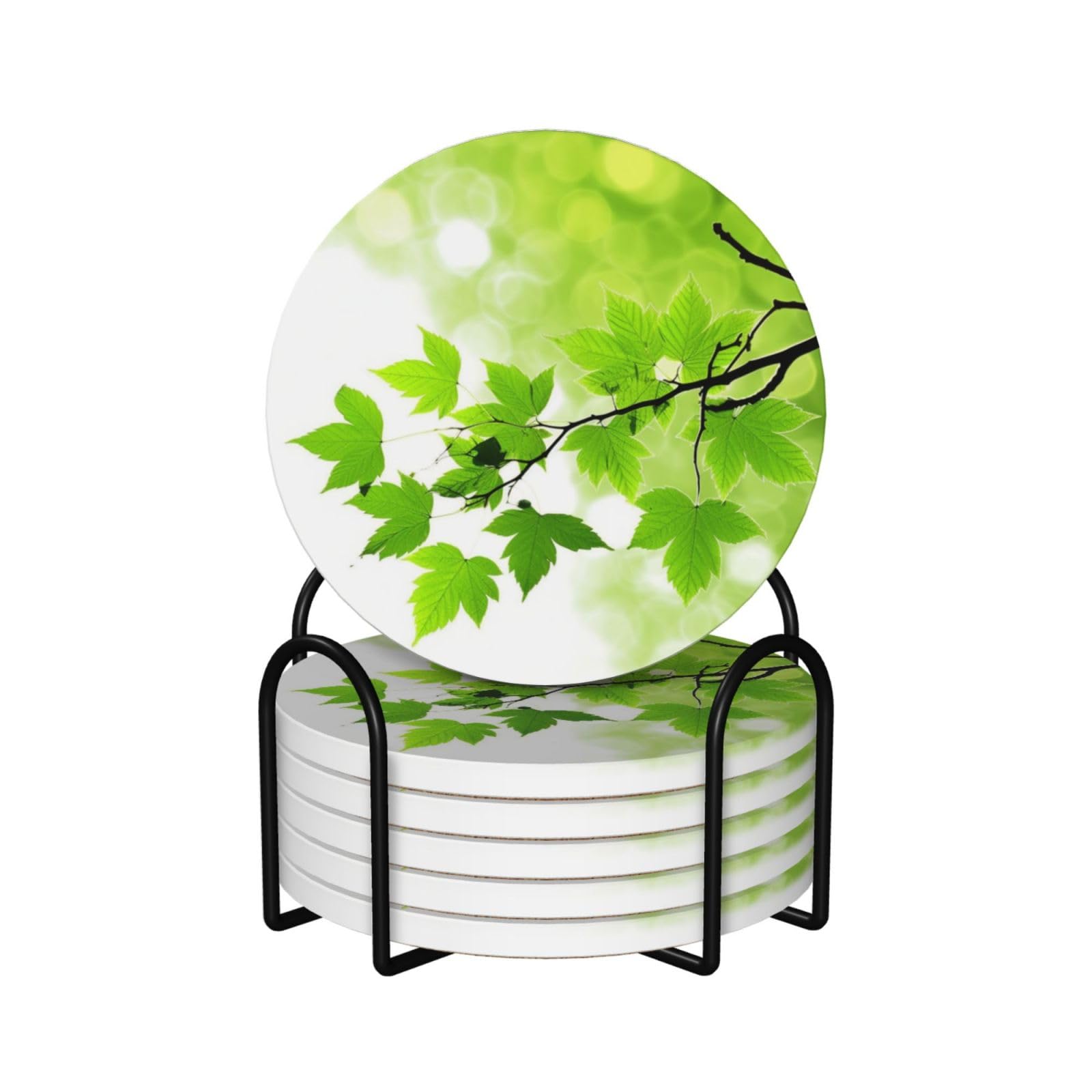 Dessous de verre feuilles lot de 6 en céramique absorbante avec support pour table propre